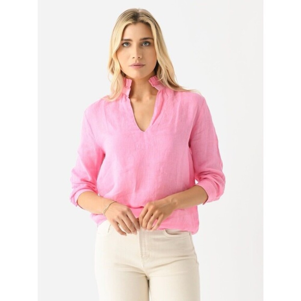 Stark X linen top womens large ruffle collar and 3/4‎ length sleeves preppy